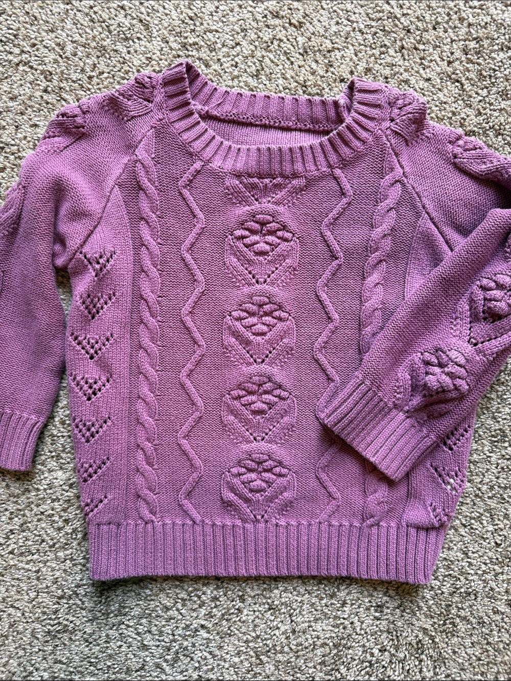 Boutique | Cable Knit Crewneck Sweater in Purple